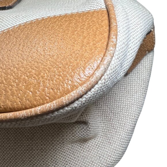 Prada Cinghiale Trimmed Beige Canapa Bowler Bag Camel Leather Handles - Picture 5 of 7